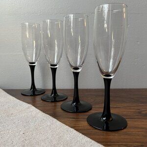 Luminarc Black Stem 4 Champagne Flute Wine Glasses 7.5"